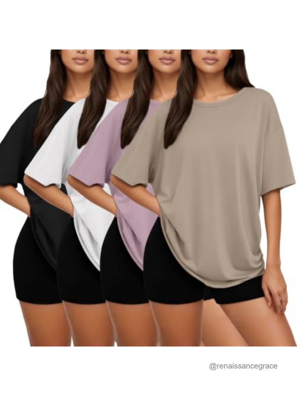 Oversized T-Shirts Short Sleeve Workout Tops Drop Shoulder Baggy Tee